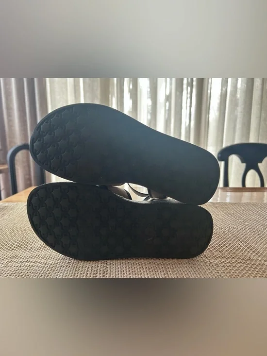 Sam Edelman Nylie Black Leather&Natural Linen Platform Ankle Strap Sandal.Size 8 - Picture 9 of 9